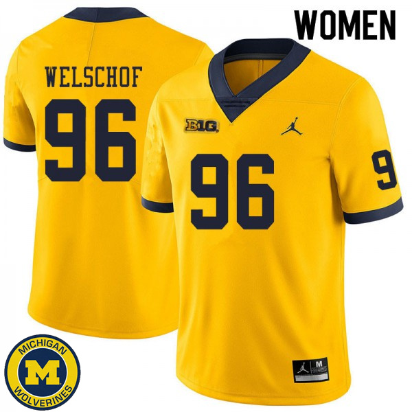 Womens Michigan Wolverines #96 Julius Welschof Yellow Embroidery Jersey